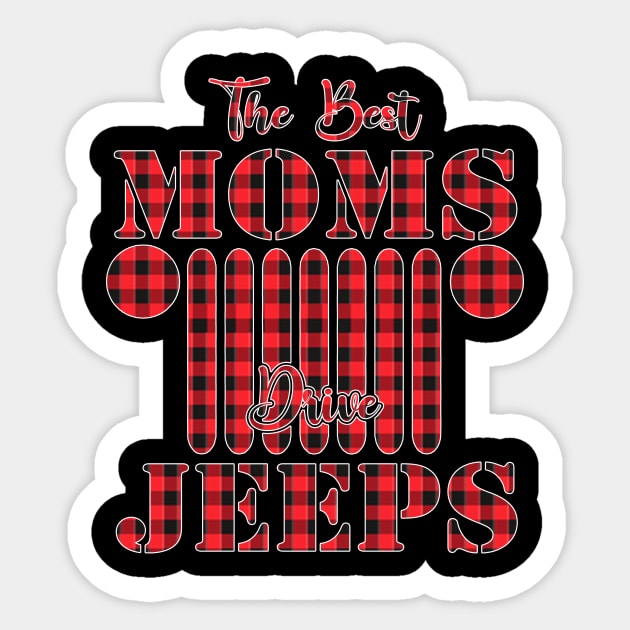 The Best Moms Drive Jeeps Red Plaid Jeep Matching Pajama Family Buffalo Jeeps Lover Sticker by Nancie